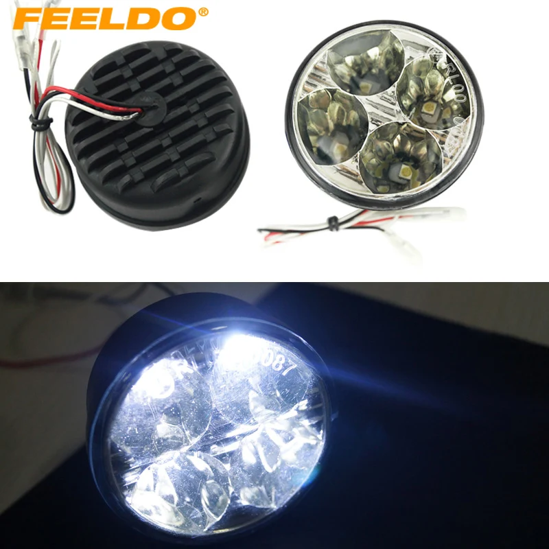 

2Pcs New Car Round Daytime Running Light 5050 4 LED With Automatic Switch DRL #FD-2899