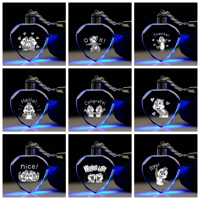 

Chipmunk Squirrel Heart Shape Anime LED Key Chains Figure Keyring Crystal Toy Keychain Light Keyholder Gift NEW