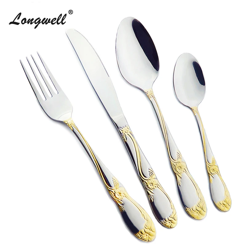 Exquisite Gold Plated Cutlery Set Dinnerware Set Fork Knife 24 Pieces Dinner Set Stainless Steel Cutleries Tableware Wholesale