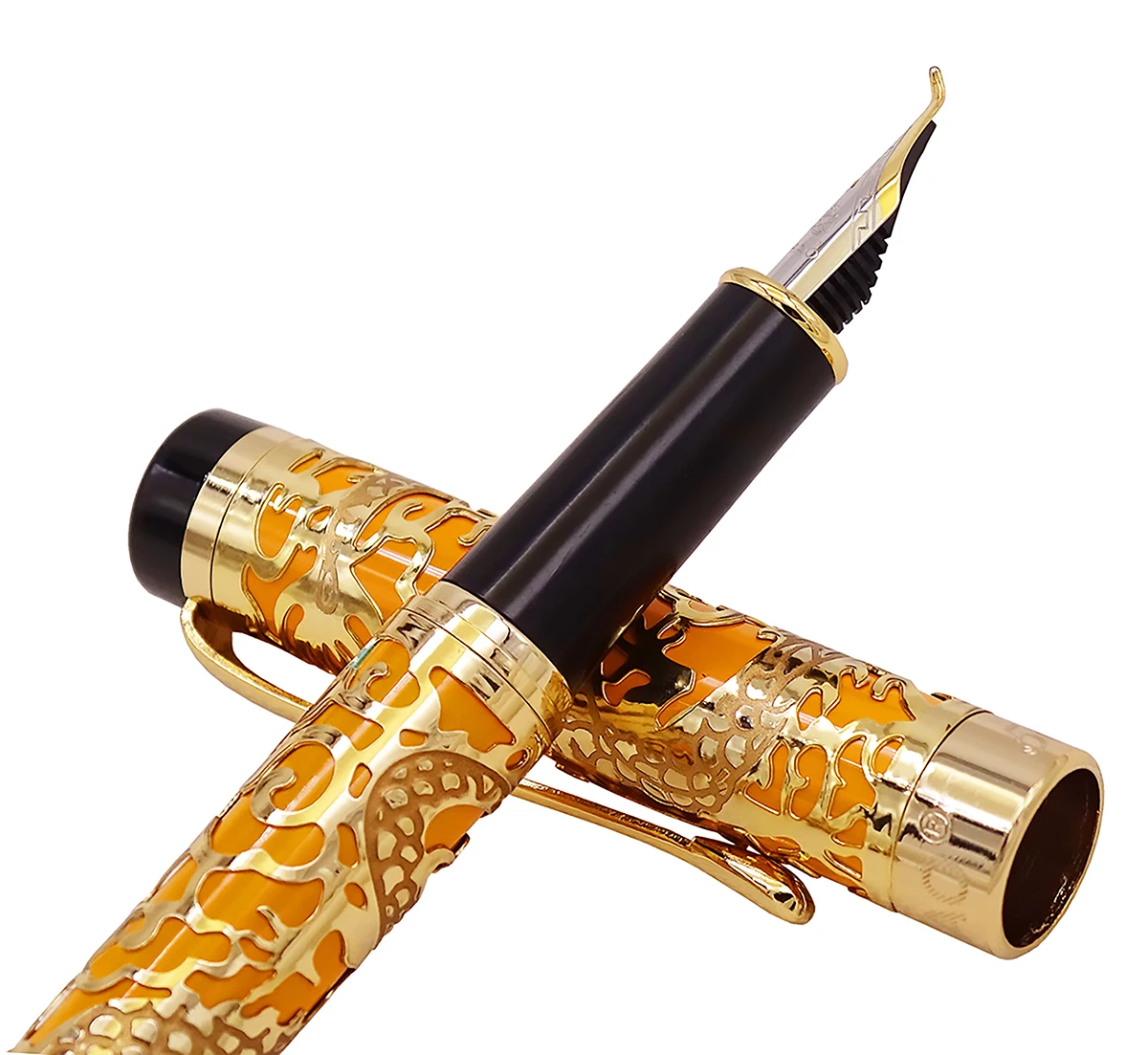 Jinhao 5000 Винтаж Роскошный Металлический каллиграфическая самопишущая ручка изогнутое перо Красивая Дракон текстура резьба, оранжевый и
