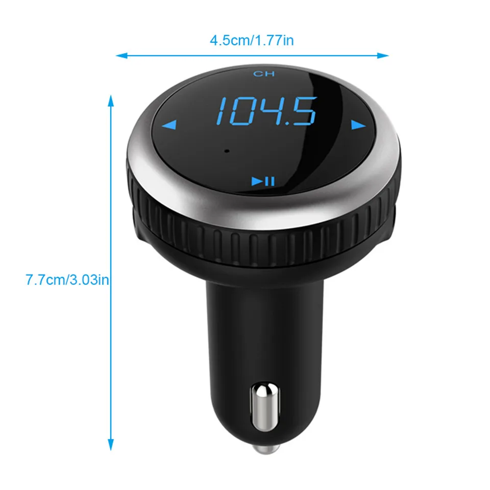 Cunymagos Wireless Car Bluetooth MP3 Music Player FM Transmitter Support TF Card Dual USB Car-charger Bluetooth Car Kit FM Modulator  (8)