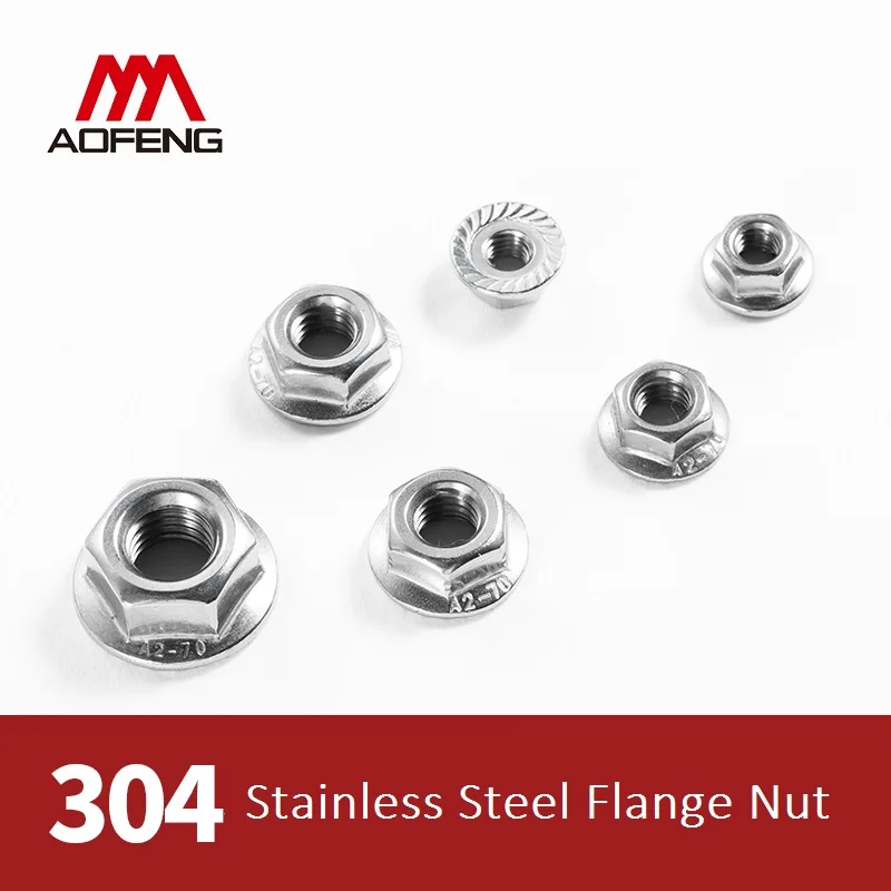 

304 Stainless Steel Flange Nut M3 M4 M5 M6 M8 M10 M12 Flange Nuts for Mechinal Use Hexagon Nut with Flange Nut