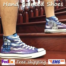 Вэнь дизайн на заказ ручная роспись кроссовки в виде далека из сериала «Доктор Кто» Плачущий Ангел маленький ТАРДИС высокие мужские женские парусиновые туфли