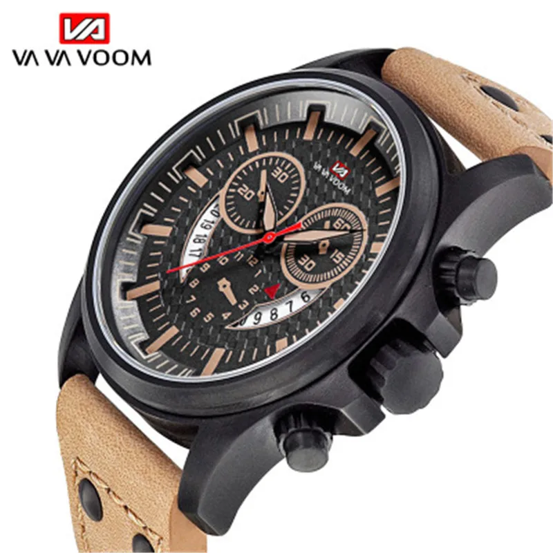 

Men's Sports Waterproof Watches reloj hombre 2019 Breathable Leather Strap Quartz Watch Personality Army Creative Calendar Watch