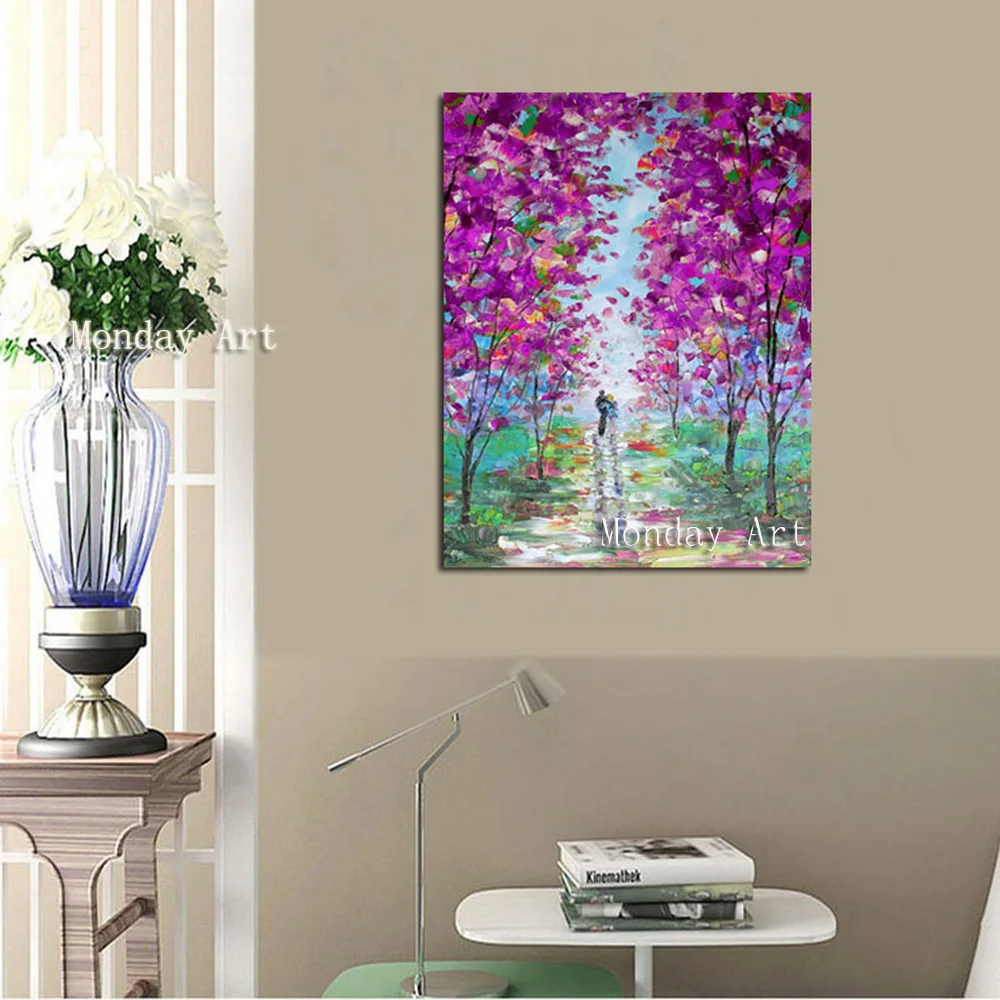 100-Hand-painted-landscape-oil-painting-on-canvas-modern-abstract-lover-walking-in-purple-flowers-oil (3)