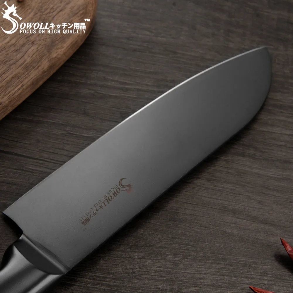 SOWOLL разделочный нож Santoku Nakiri для повара из нержавеющей стали набор ножей 3Cr13