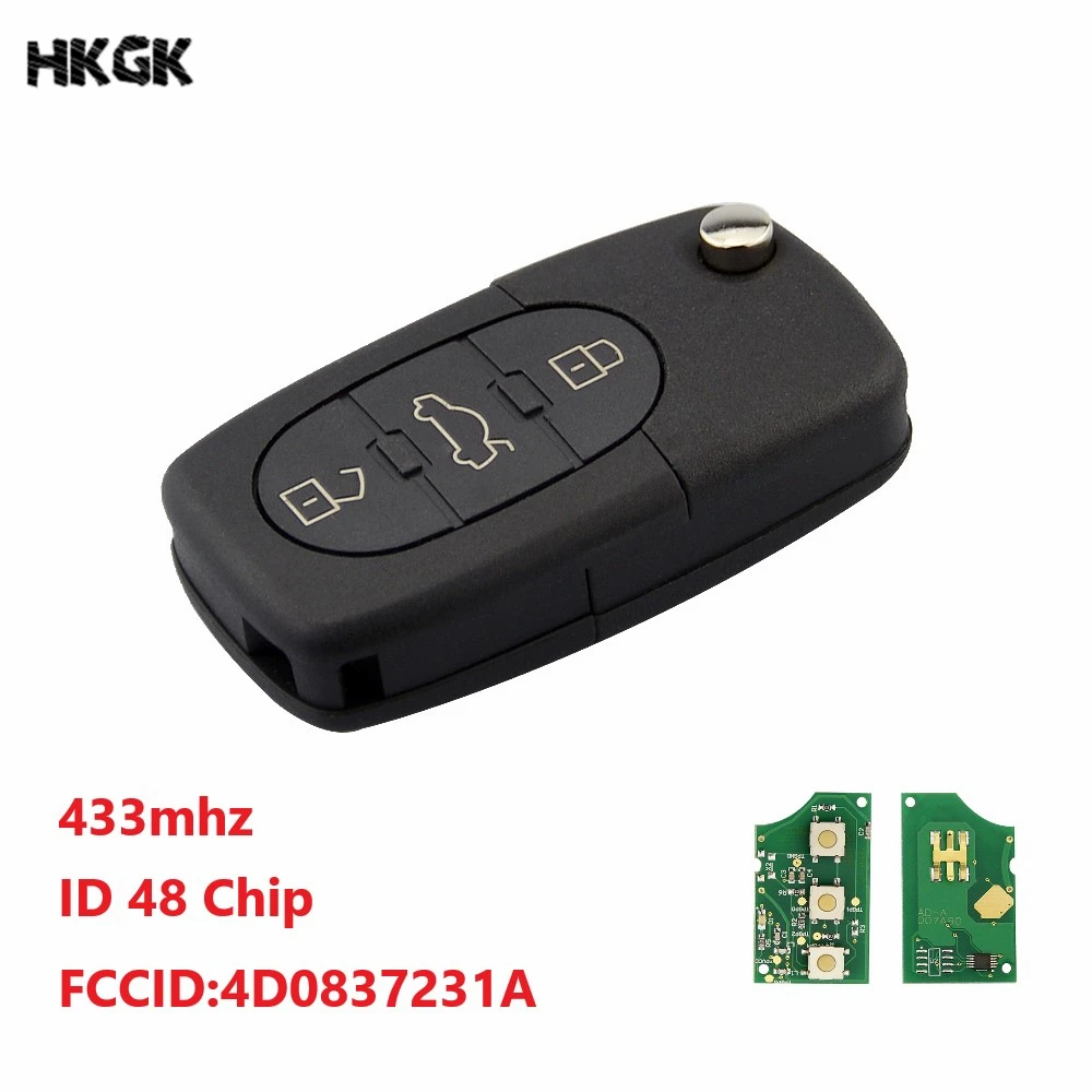Chiave A Distanza Per Auto A 3 Pulsanti Per Audi 433Mhz Id48 Chip Per Audi A3 A4 A6 A8 Vecchi Modelli 4D0837 231 A 4D0837231A Telecomando