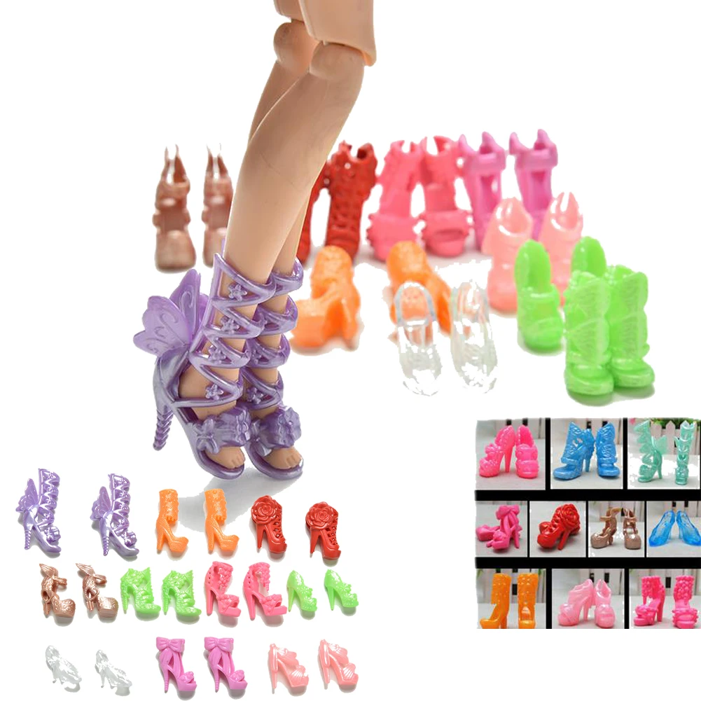 

20Pcs/Lot Color Random Fashion Fixed Styles Doll Shoes Bandage Bow High Heel Sandals for Dolls Accessories Toys Wholesale