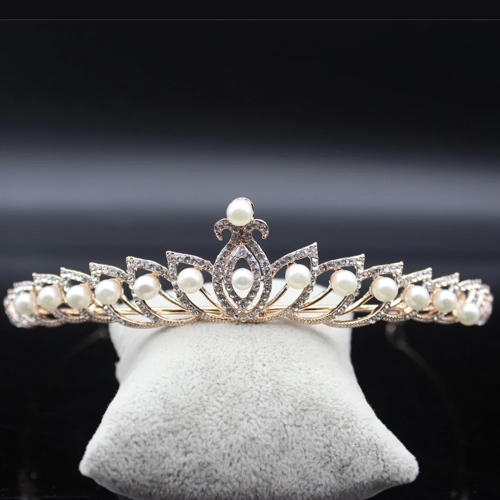 

Stunning Rose Gold Bridal Diadem Full Crystal Sparkling Offwhite Perlas Corona Women Peacock Tiara Hair Decoration Head Crown