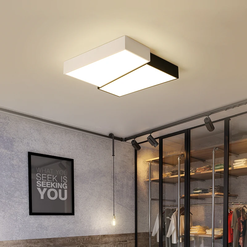 

Modern LED Ceiling lights for Bedroom Foyer Misplaced square design interior lights white black led strip acrylic Ceiling Lamp
