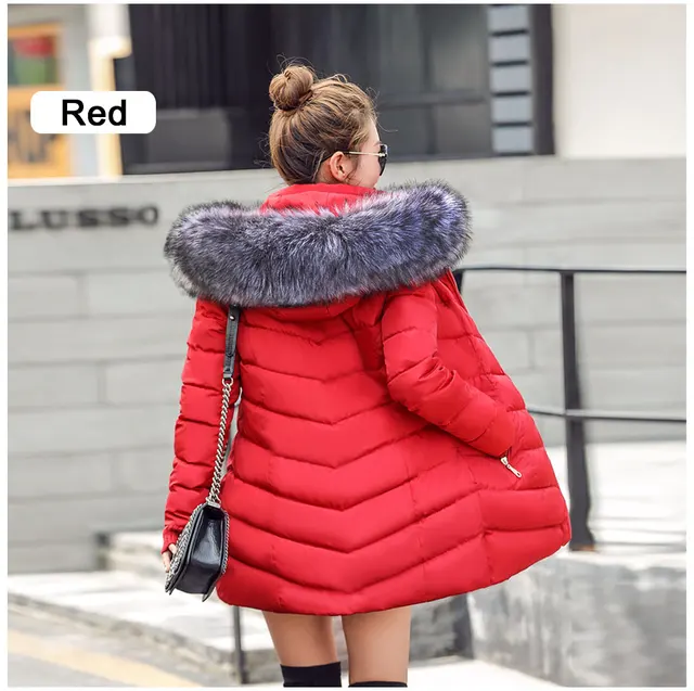 womens winter jackets and coats 2018 Parkas for women 4 Colors Wadded Jackets warm Outwear With a Hood Large Faux Fur Collar -