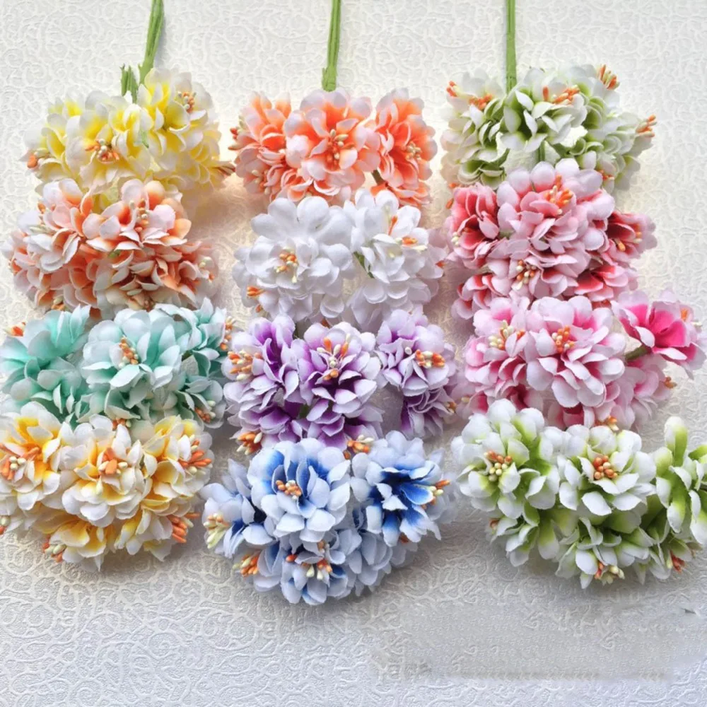 6 Heads Silk Hydrangea Autumn Vases for Home Decor Christmas Decorative Flower Wedding Wall Set Artificial Flowers | Дом и сад