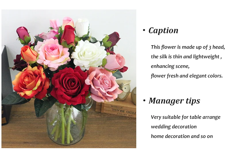 JAROWN Artificial Flannel Ruyi Rose Simulation Fake Flowers Branch Wedding Decor Home Office Decoration Silk Flower ()