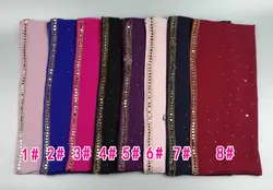 Высокое качество женские алмазов шифон шелковый шарф мусульманин популярны Wrap Сплошной цвет долго хиджаб Весна Шарф Платки 20 шт./лот