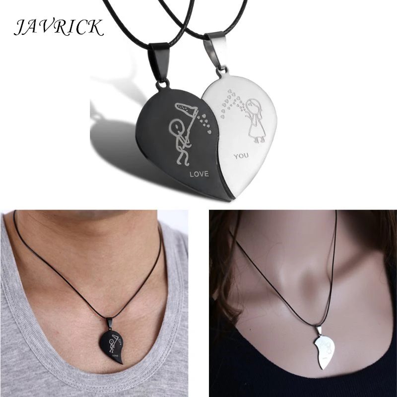 

Couples Jewelry Broken Heart Engrave Love You Pendant Necklaces Valentine's Day