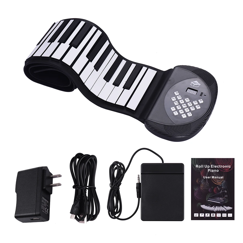 

61 Keys Roll Up Piano Electronic MIDI Keyboard Built-in Stereo Speaker 1200mA Li-ion Battery Support BT Record Sustain functions