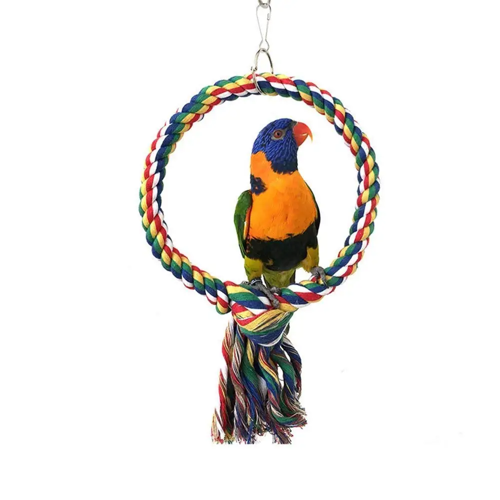 Птица качели хлопок веревка кольцо окунь для попугай Cockatiel Conure Lovebird финч канарейка какаду клетка для попугая ара стенд - Цвет: B-Swing Ring Toy-M