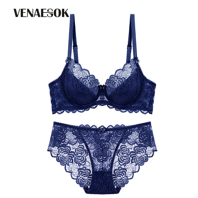 Fashion Gray Women Lingerie Transparent Bra Set Plus Size C D Cup Sexy Bras Lace Underwear Set Ultrathin Embroidery Brassiere bra and underwear set Bra & Brief Sets