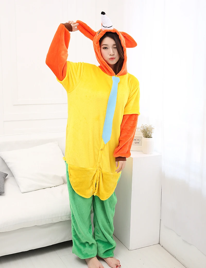Softy Animal Onesie New Adult Unisex Animal Fox Lovely Yellow+Green Hooded Full Fox Bunny Footed