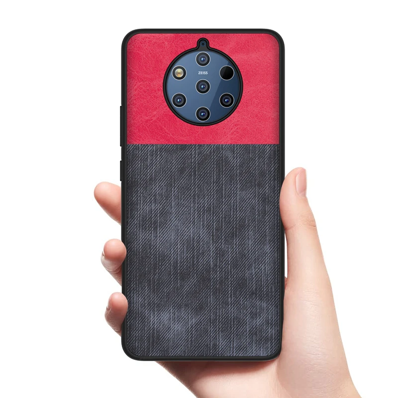 

Case for Nokia 9 PureView X6 X7 edge shockproof linen finish jeans PU leather back cover