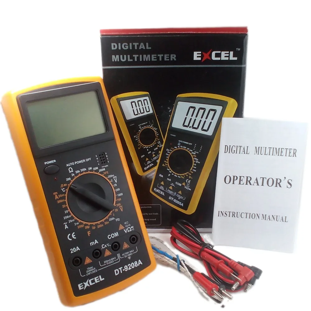 Digital Multimeter Volt Amp Ohm Hz ACDC Tester 8Fuction DT9208A temperature, hertz test