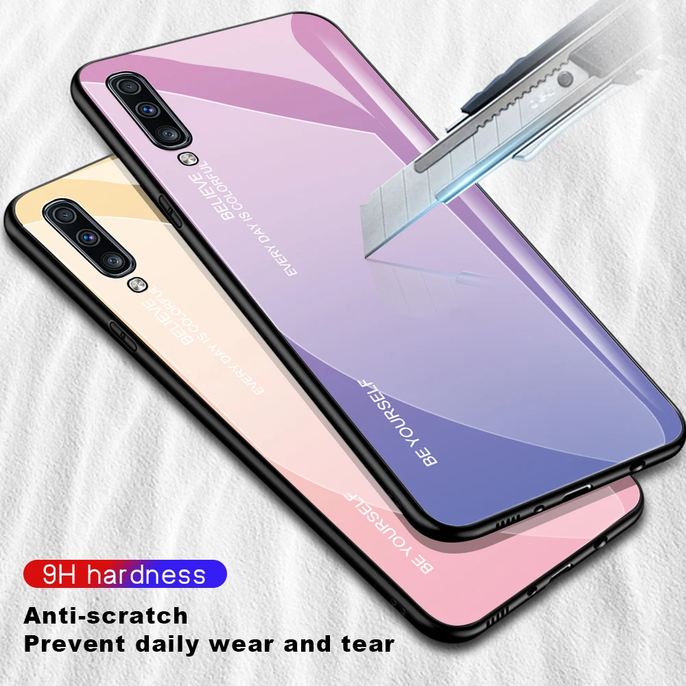 Градиентный чехол для samsung Galaxy A70 A50 A30 A10 A20 A40 A60 A 50 60 70 30 S Тонкий облегающий глянцевый силиконовый Жесткий чехол из закаленного стекла