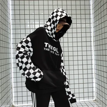 

Women's Hoodies Japan Harajuku Ulzzang New Leisure Lattice Wild Vitality Hooded Female Korean Kawaii Cute Svitshot For Women