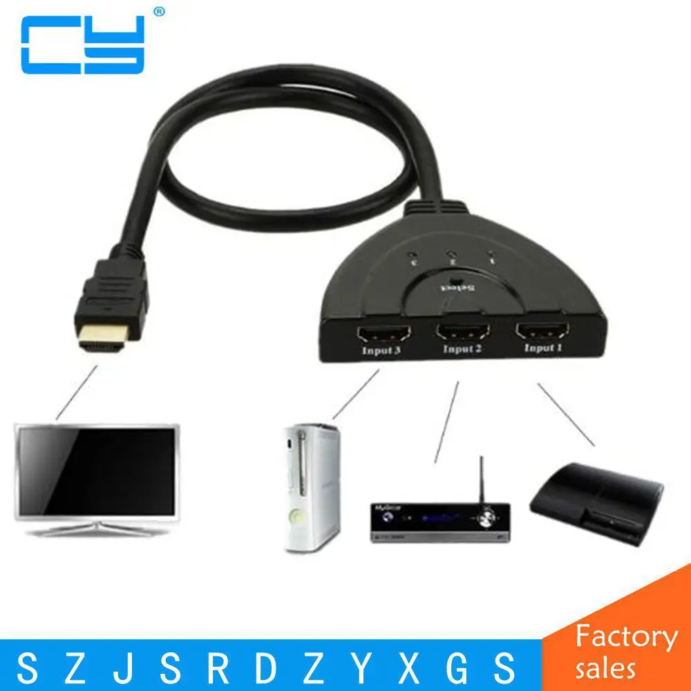 

New 3 Port HDMI Multi Display Auto Switch Hub Box 1.3 1080P Switcher 3 in 1 out Splitter for HDTV DVD Xbox 360 PSP 50cm