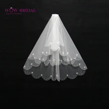 Wowbridal изящные невесты фата три- слой жемчугом картина бисером края органзы свадебные аксессуары