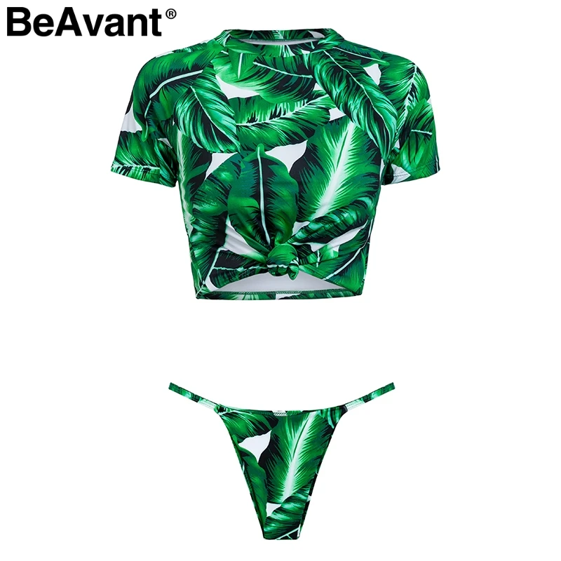 BeAvant комплект из двух предметов, женский купальник, сексуальный леопардовый купальник, пляжная одежда, купальник, Повседневная футболка, летний женский купальник - Цвет: Green