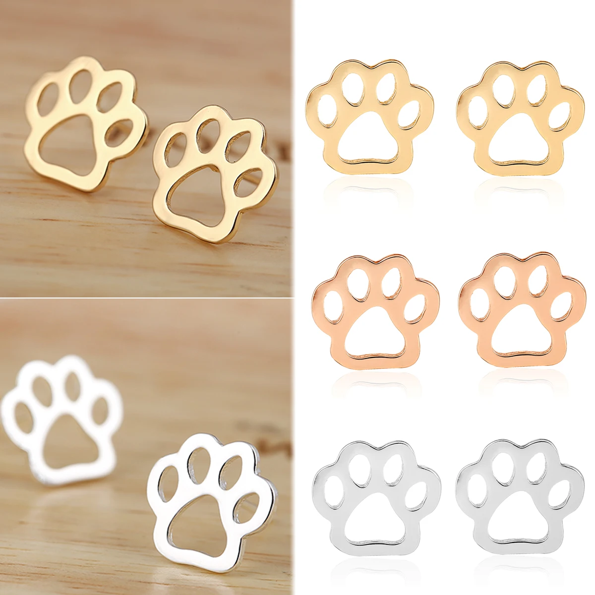 Hollow Cute Pet Ear Stud Earring Shellhard Charming Cat Dog Paw Print Earrings Female Brincos Fashion Jewelry Accessories