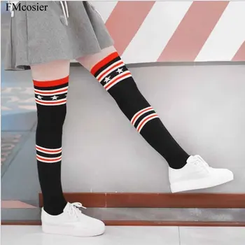 

2020 Spring Fashion Women Over Knee Thigh High Stockings Stripe Bas Sexy Long Medias Meias Black 3 Pairs
