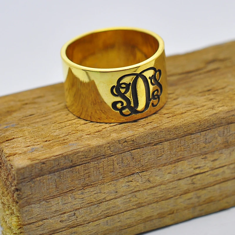 

Retro Personalized Gold Name Ring Monogrammed Initial Engraved Band Custom Stamp Letter Silver Jewelry anillo anneau
