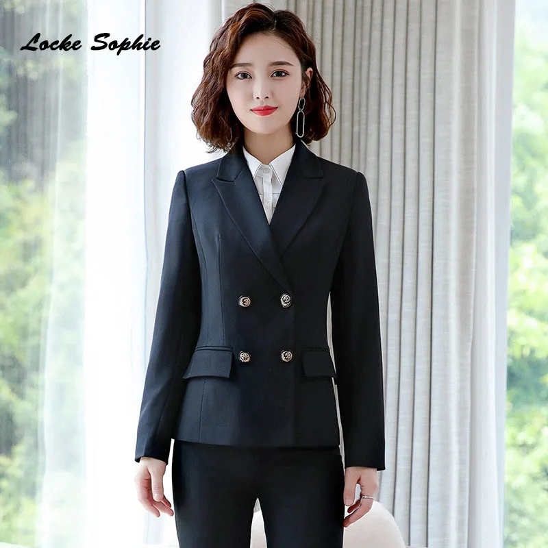 1pcs Women Plus size Blazers coats 2019 Autumn cotton Splicing Double-breasted Small Suits jackets ladies Skinny Blazers Suit