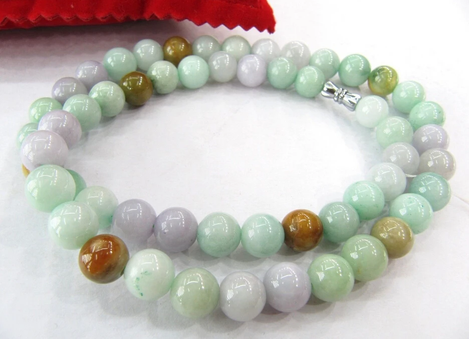 

Free shipping 0001466 WONDERFUL 100% Natural A Grade Colorful /Jadeite Smooth Bead Necklace