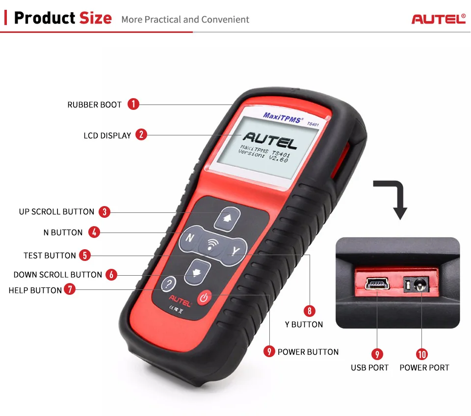 AUTEL MaxiTPMS TS401 TPMS сканирующий инструмент сканер Универсальная шина датчик давления