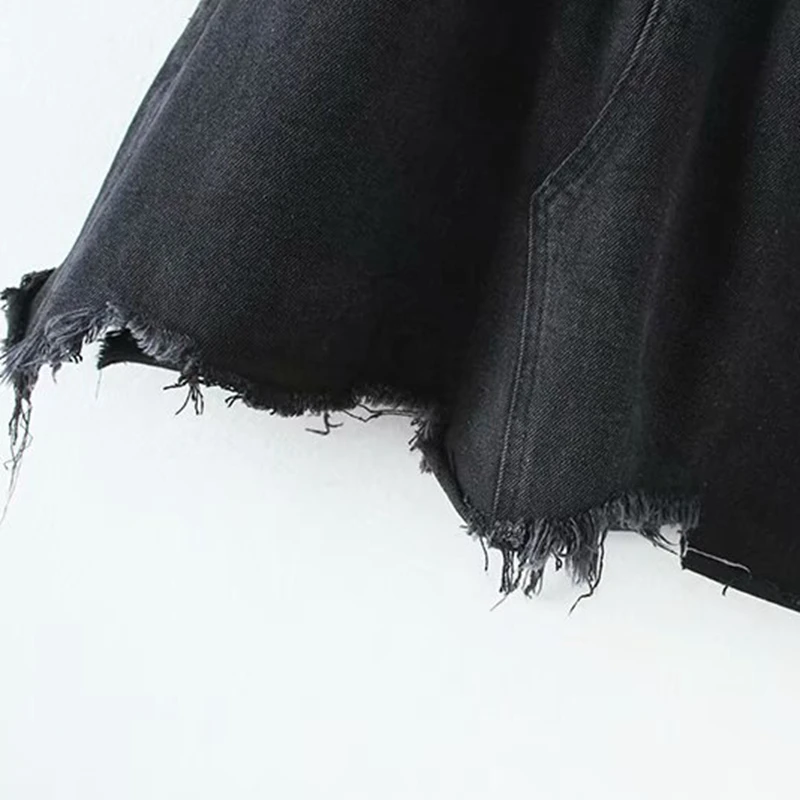 Зимняя черная винтажная юбка с высокой талией джинсовая юбка с бахромой женские джинсы с эластичной резинкой на талии мини юбки faldas mujer уличная одежда