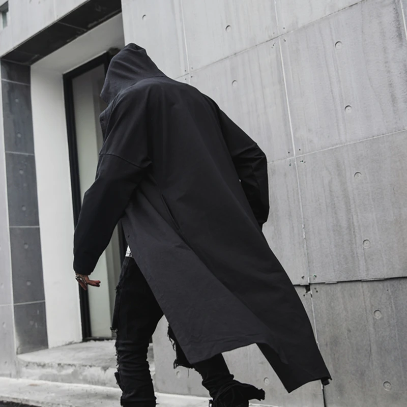 

Spring New Windbreaker Men's Long Dark Black Men's Wizard Cloak Coat Robes Long Jacket Men Windbreaker Mens Gothic Fashion