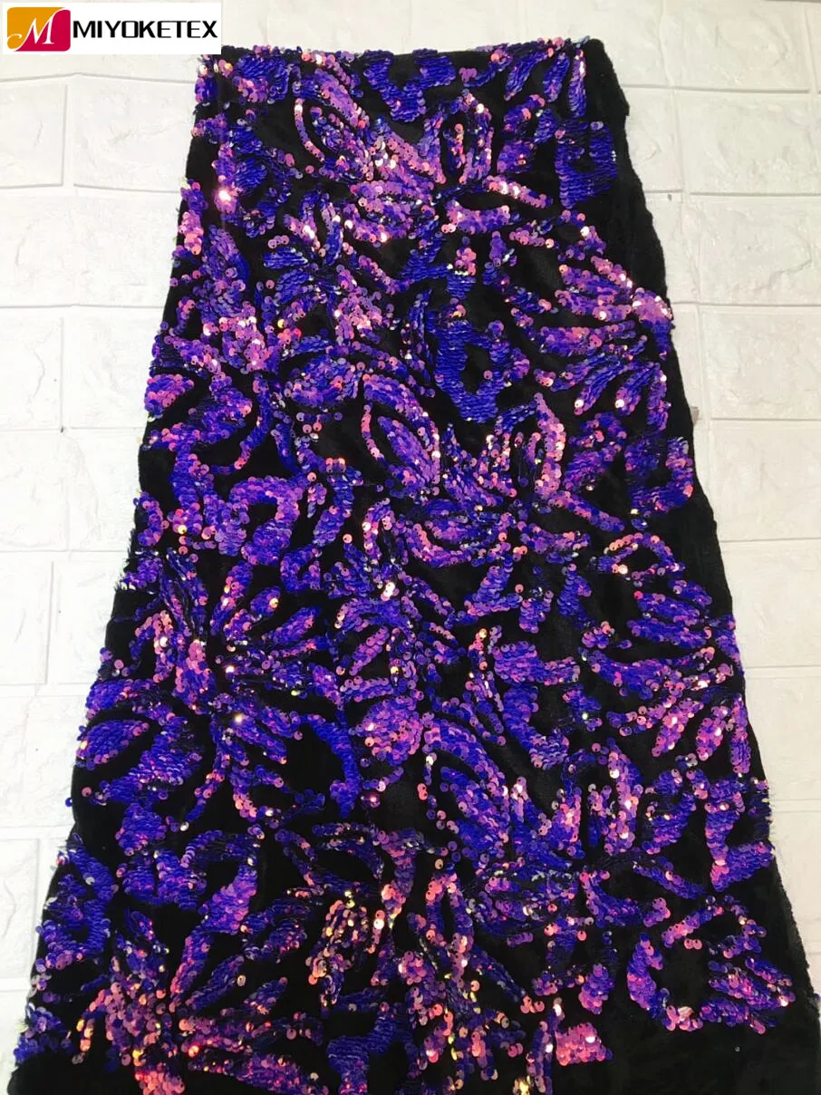 

Latest African Lace Fabric 2019 High Quality Purple French Lace Fabric Sequins Lace Cotton Dresses For Evening Dresses MYA4-3