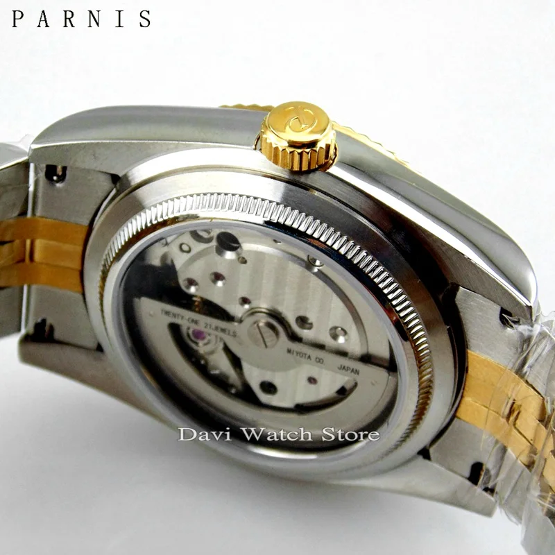 Parnis 36 мм черный циферблат из нержавеющей стали случае miyota светящиеся знаки автоматические женские часы
