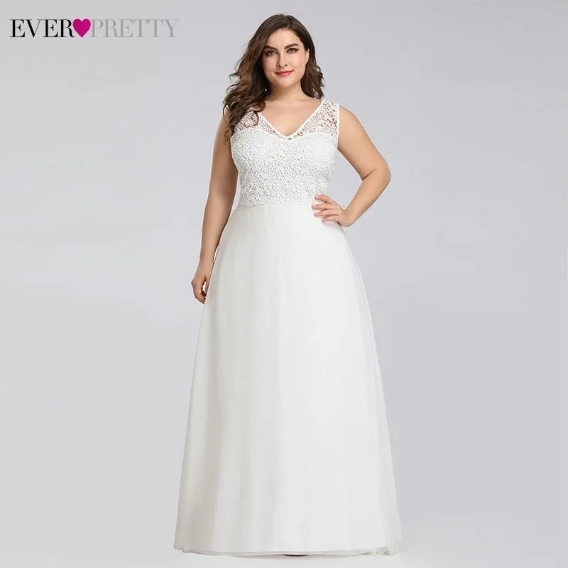 Свадебное платье трапециевидной формы размера плюс Ever Pretty EP07839, сексуальное кружевное платье с аппликацией, дешевое простое Макси платье для невесты, Vestidos De Novia - Цвет: D- Style-EZ07686