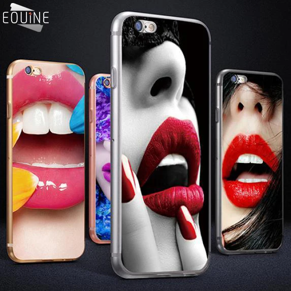 

Eouine Sexy Lip Phone Cases for iPhone X 10 Cover Hole Soft TPU Silicone Cover For iPhone 7 8 6 6s Plus Print Case Coque
