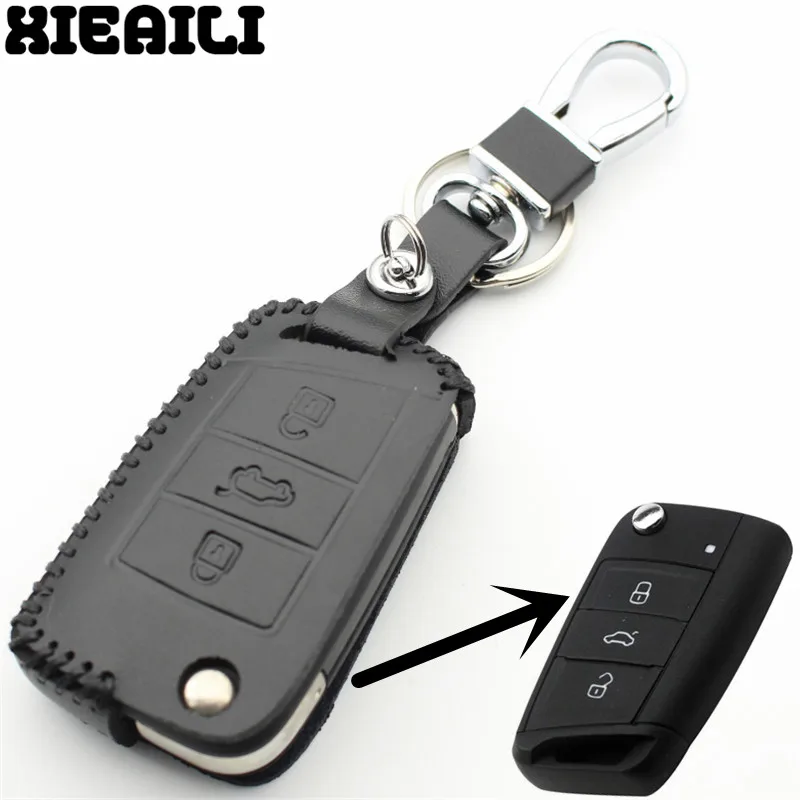

XIEAILI Genuine Leather Car Styling 3Button Flip Key Case Cover For Vw Golf7/GTI/MK7 For Skoda Octavia/A7 M72