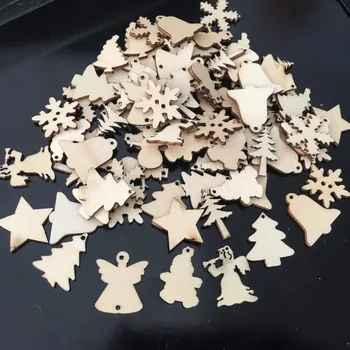 

50Pcs/Lot Natural Wood Ornaments Pendant Reindeer Tree Snowflakes Bell Santa Snowman Christmas Home Wedding Decorations 62081