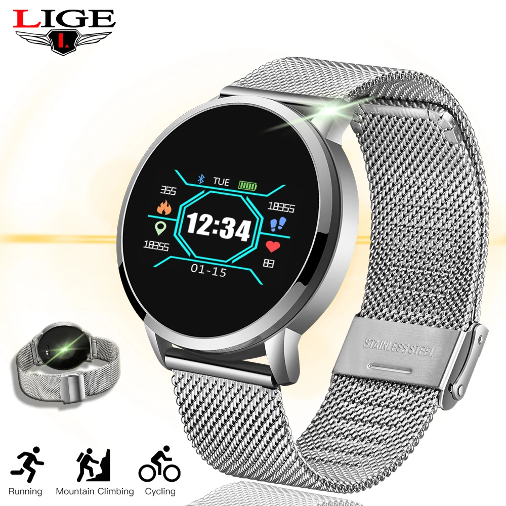 

LIGE Color Round Screen Full Touch Smart Bracelet Ladies Sports Fitness Watch Heart Rate Monitoring Tracker Music Control Watch