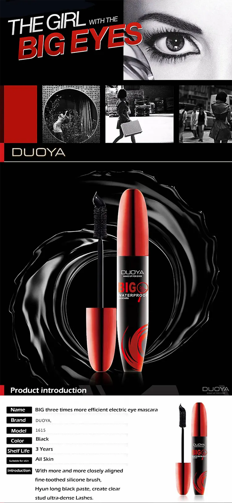 DUOYA 3D Fiber Lashes Mascara Brand Black Thick Waterproof Curling Hot Colossal Eyes Japanese Cosmetics Maybeli Makeup (2)