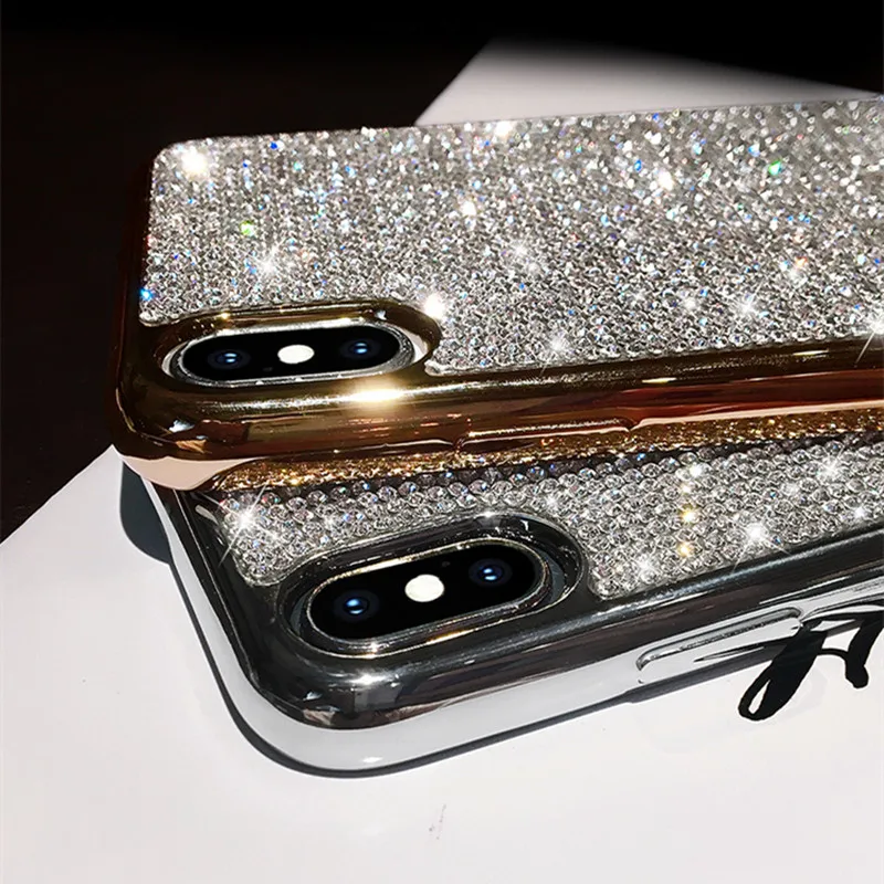 Роскошный блестящий чехол для телефона с украшениями iPhone X 7 8 PLUS 6 6S из ТПУ полным