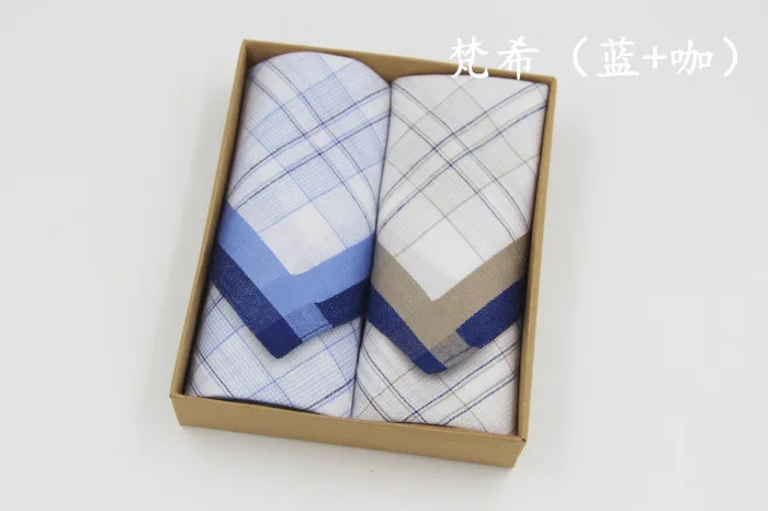2 шт./компл. носовые платки хлопок платок проверено и клетчатыми элементами носовых платков с упаковано в подарочную коробку - Цвет: Blue Khaki