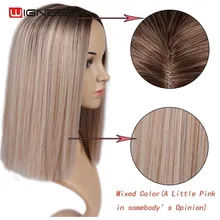 Wignee 2 Tone Ombre Brown Ash Blonde Synthetic Wig for Women Middle Part Short Straight Hair High Temperature Cosplay Hair Wigs