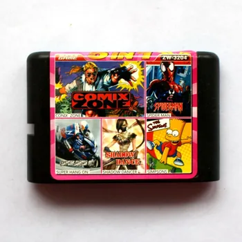 

5in1 Conix Zone+Spider Man+Super Hang On+Shadow Dancer+Simpsons 16 bit SEGA MD Game Card For Sega Mega Drive For Genesis